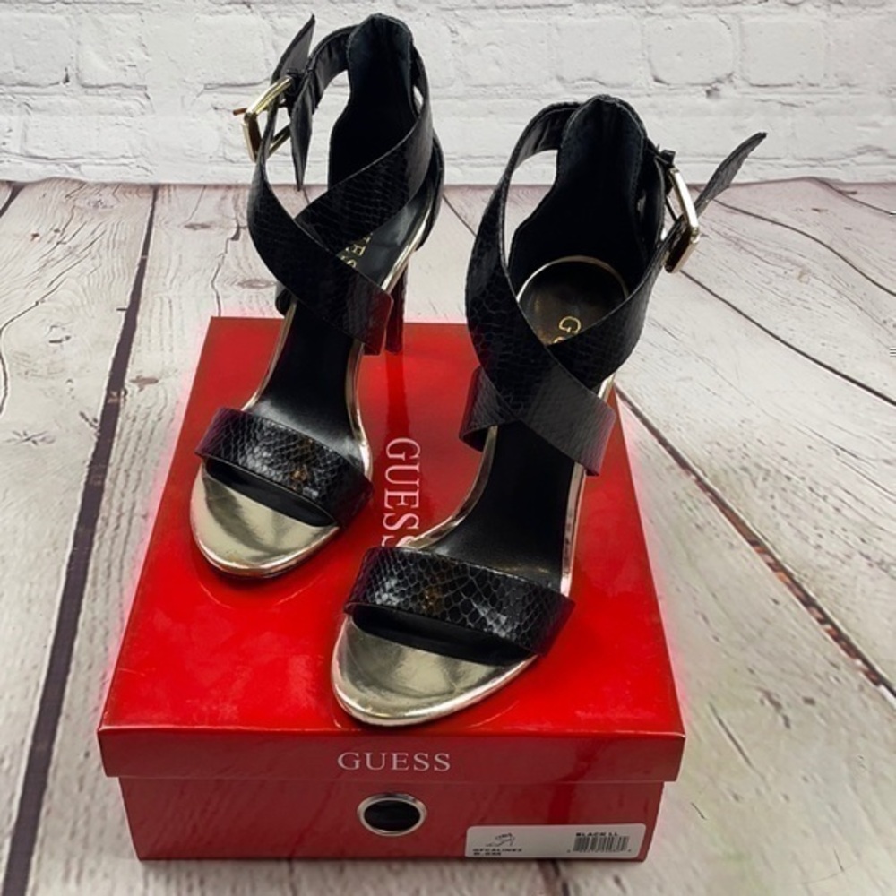 UEC Guess black and Silver ankle strap heels 8.5 with box
